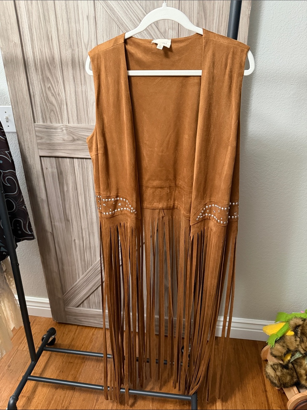 Bibi Western Faux Suede Fringe Vest Studded Size XL